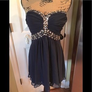 🌼 OohLaLa  B. Darlin Navy Dress Rhinestones Sz 9
